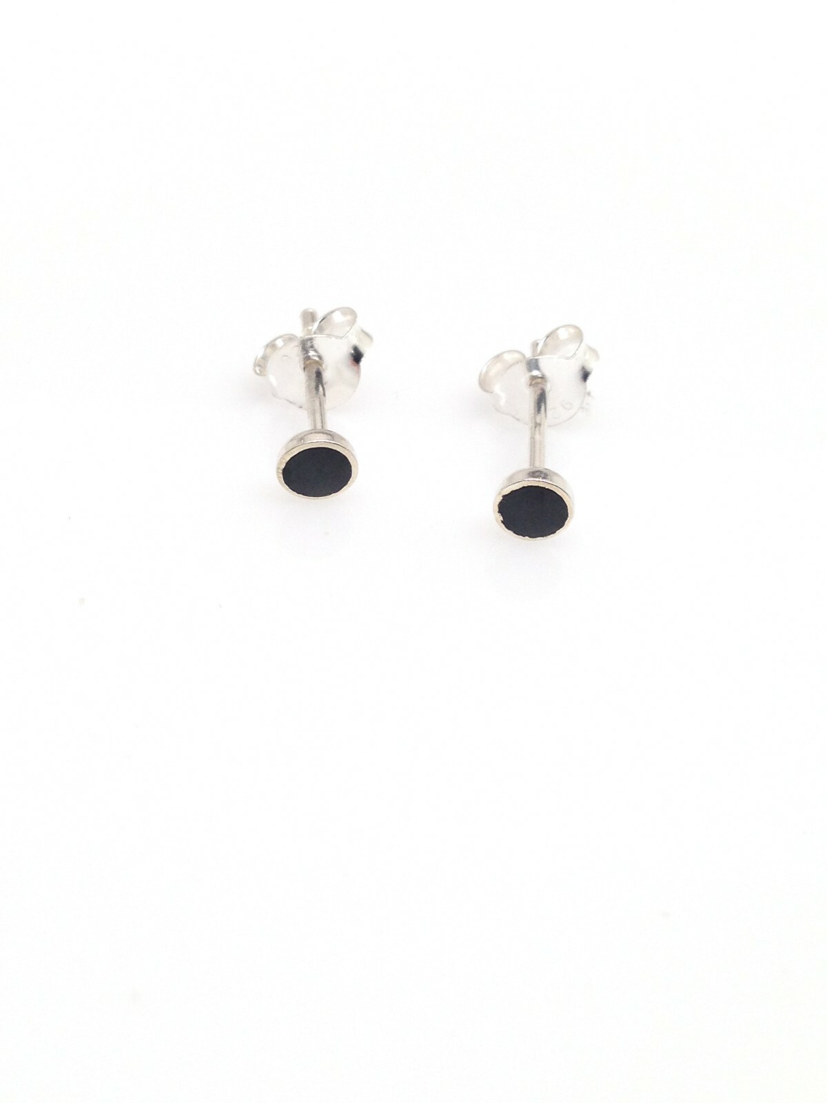 925 Sterling Silver Tiny Black Onyx Stud Earrings Round 3mm