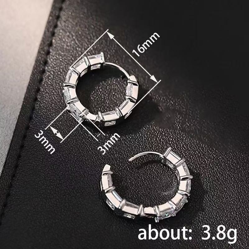 16mm Women White Gold Plated CZ Sparkling Round Hoop Huggie Earring Stud