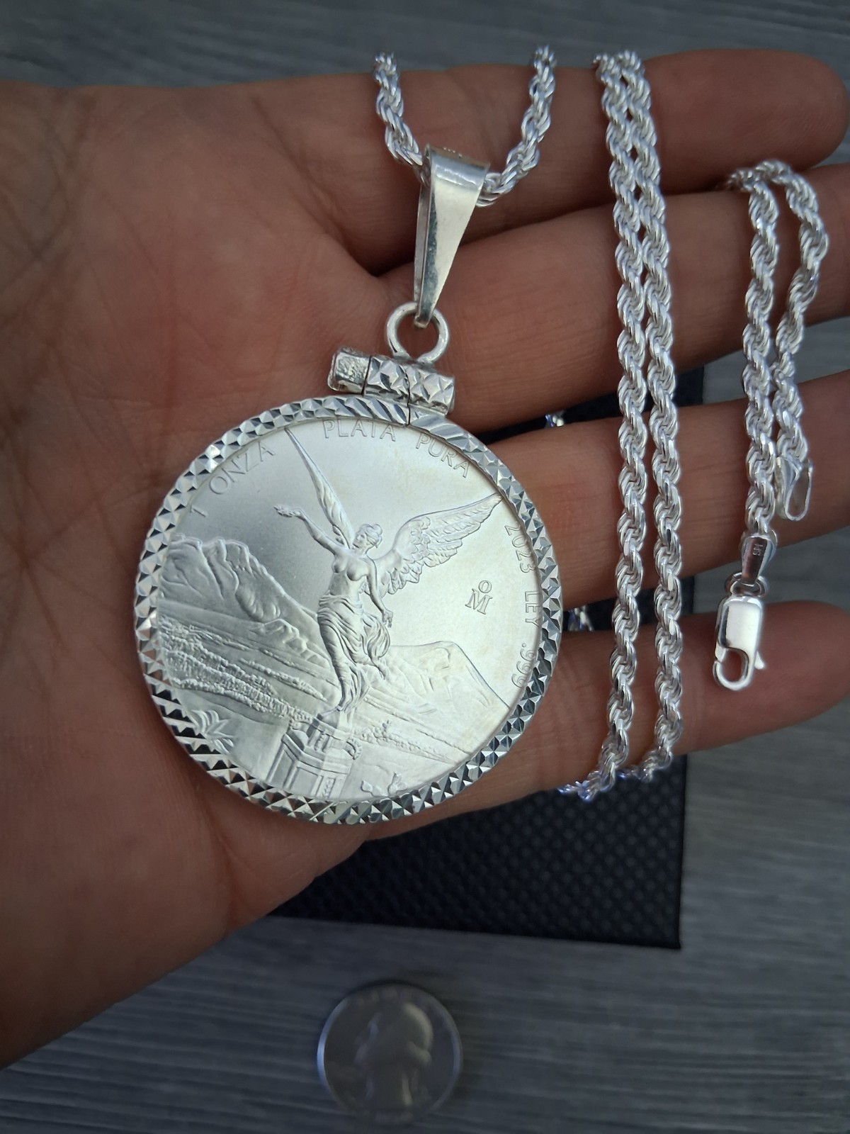 cadena y moneda libertad centenario de plata 925 56.5g 24″ larga 3.4mm anchor