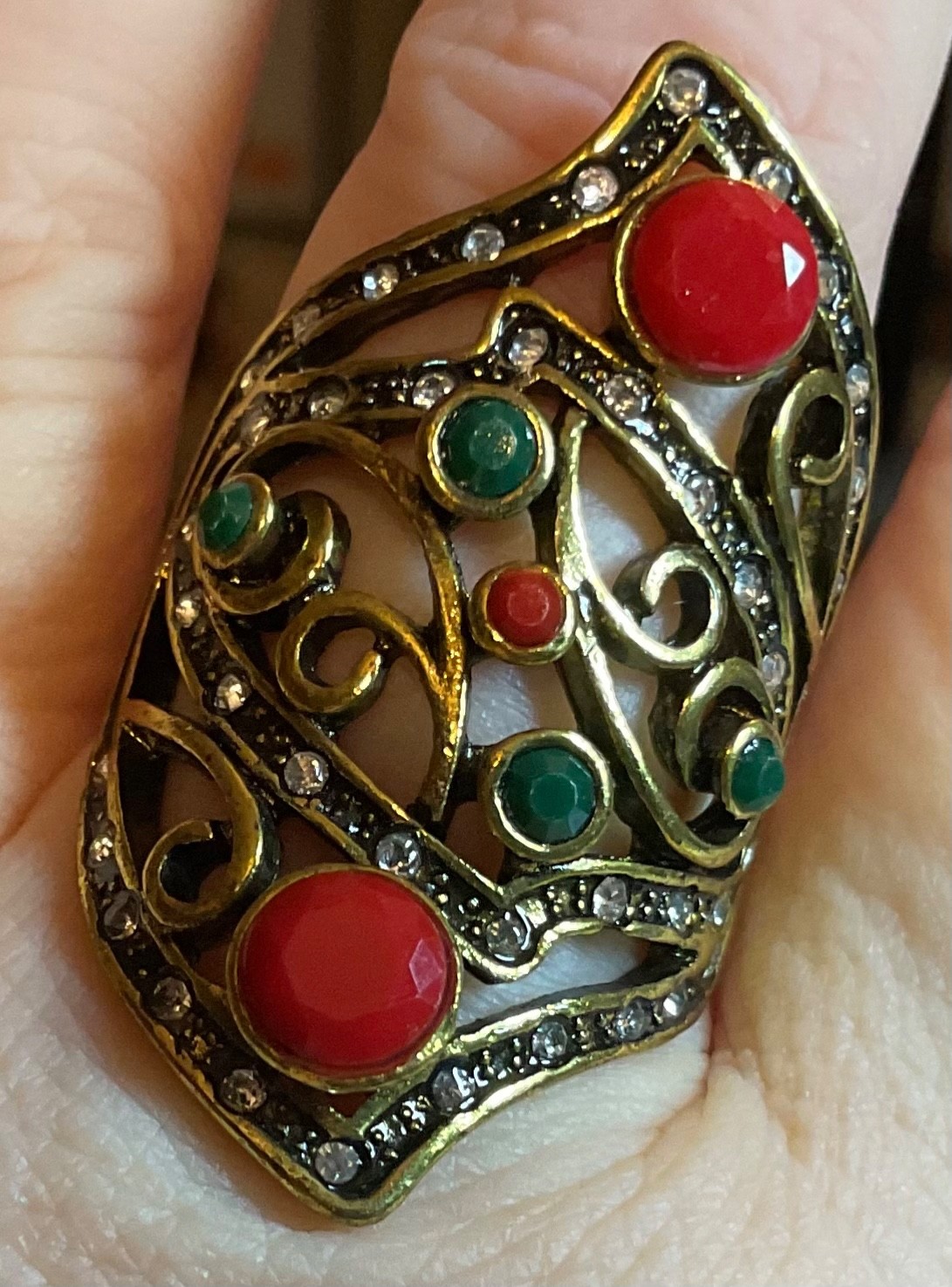 FILIGREE Art Deco Brass Cocktail Ring Size 9, NEPALI Open Work FREE SHIPPING