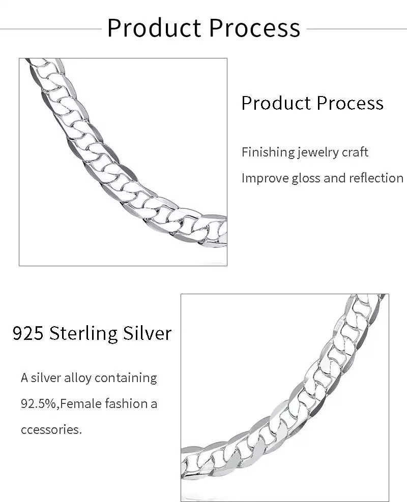 Solid 925 Sterling Silver Curb Chain Necklace Men Women Wedding Engagement Gift