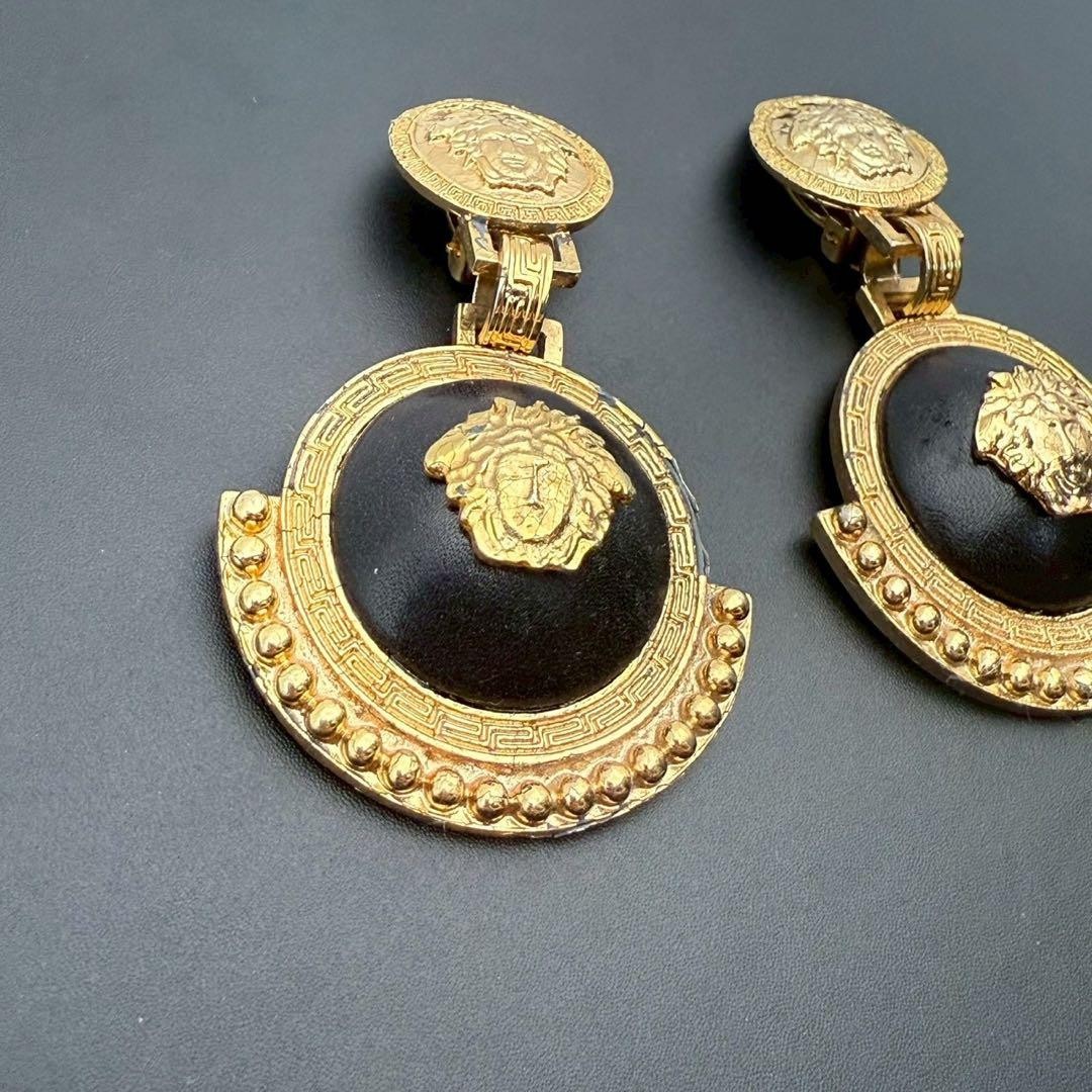 Gianni Versace Earrings Gold Medusa Double Strand Womens Vintage From Japan