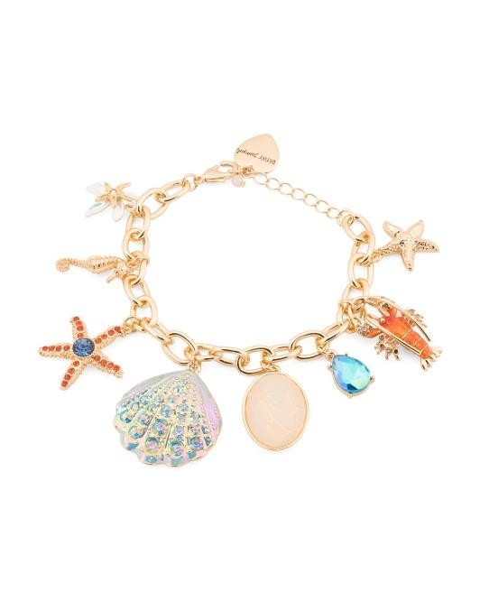 Betsey Johnson Gold Charm Sea Bracelet lobster, shell, starfish, Beach NWT