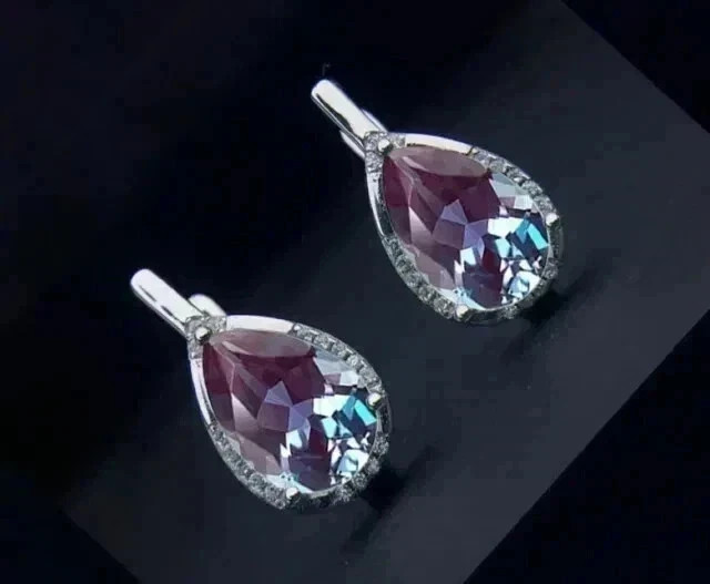1.79 Ct Pear Cut Alexandrite Earrings Wedding Earrings 14k Solid White Gold