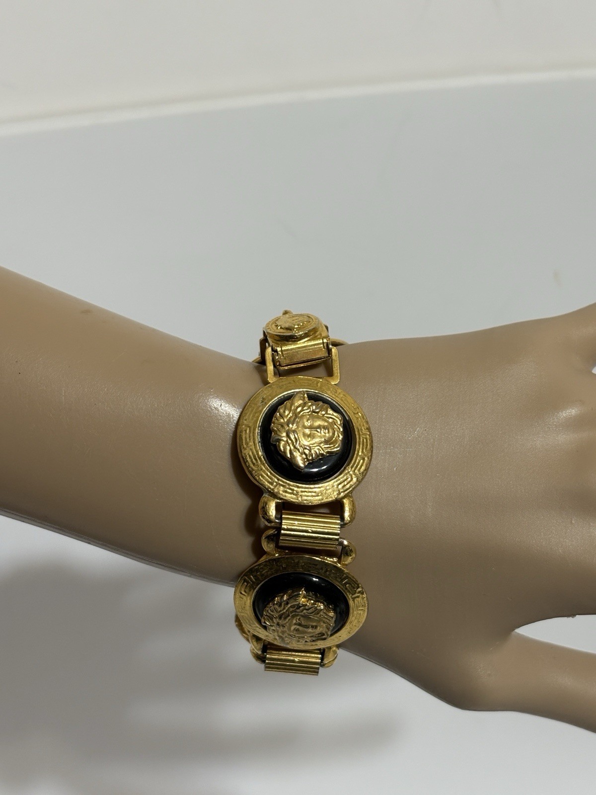 Vtg Gianni Versace Gold Black Medusa Bracelet
