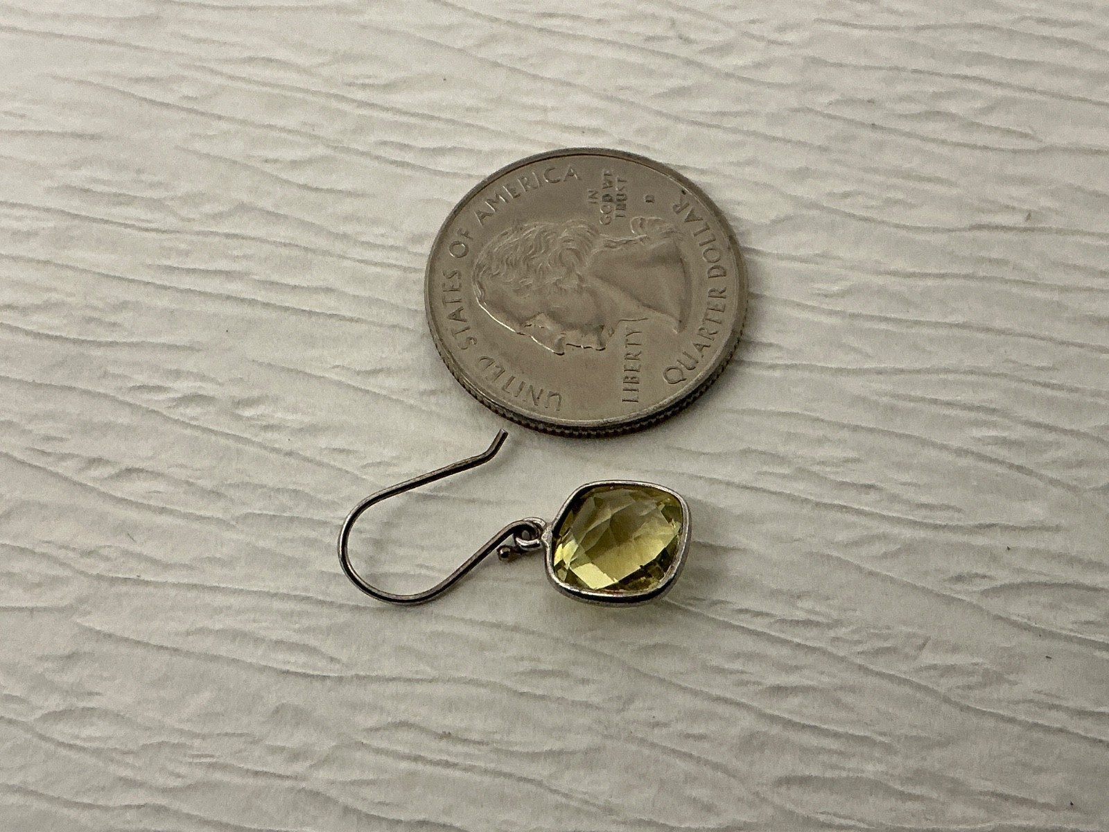 🌸 925 Sterling Silver Square Pale Yellow Faceted French Wire 1” Earrings 🌸