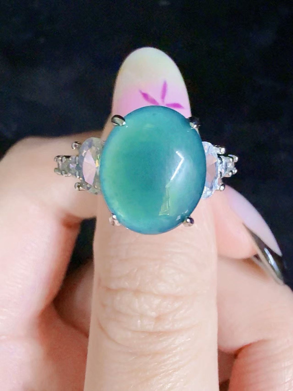 100% Natural sky blue jadeite ring