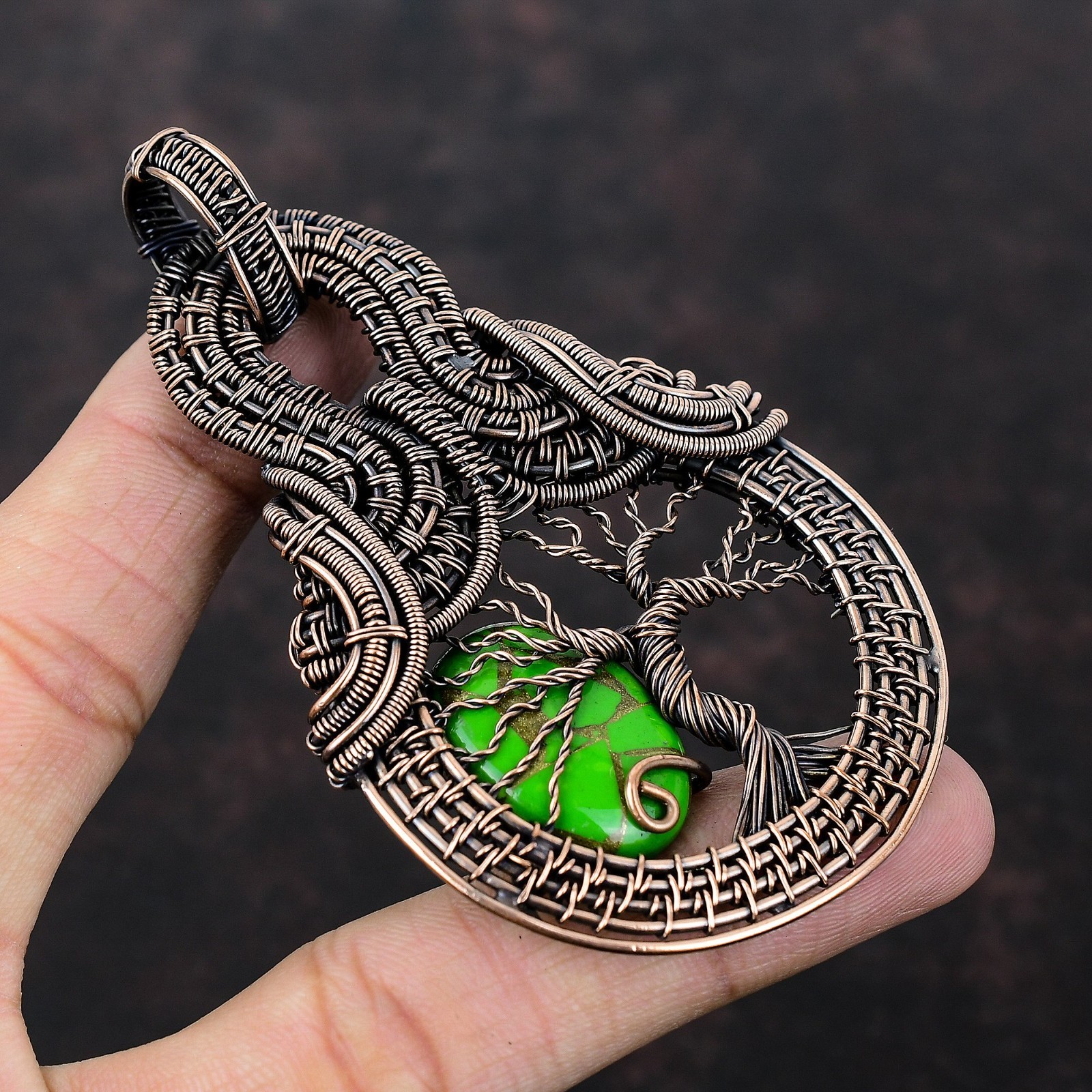 Natural Copper Green Turquoise Wire Wrapped tree Of Life Pendant Jewelry Copper