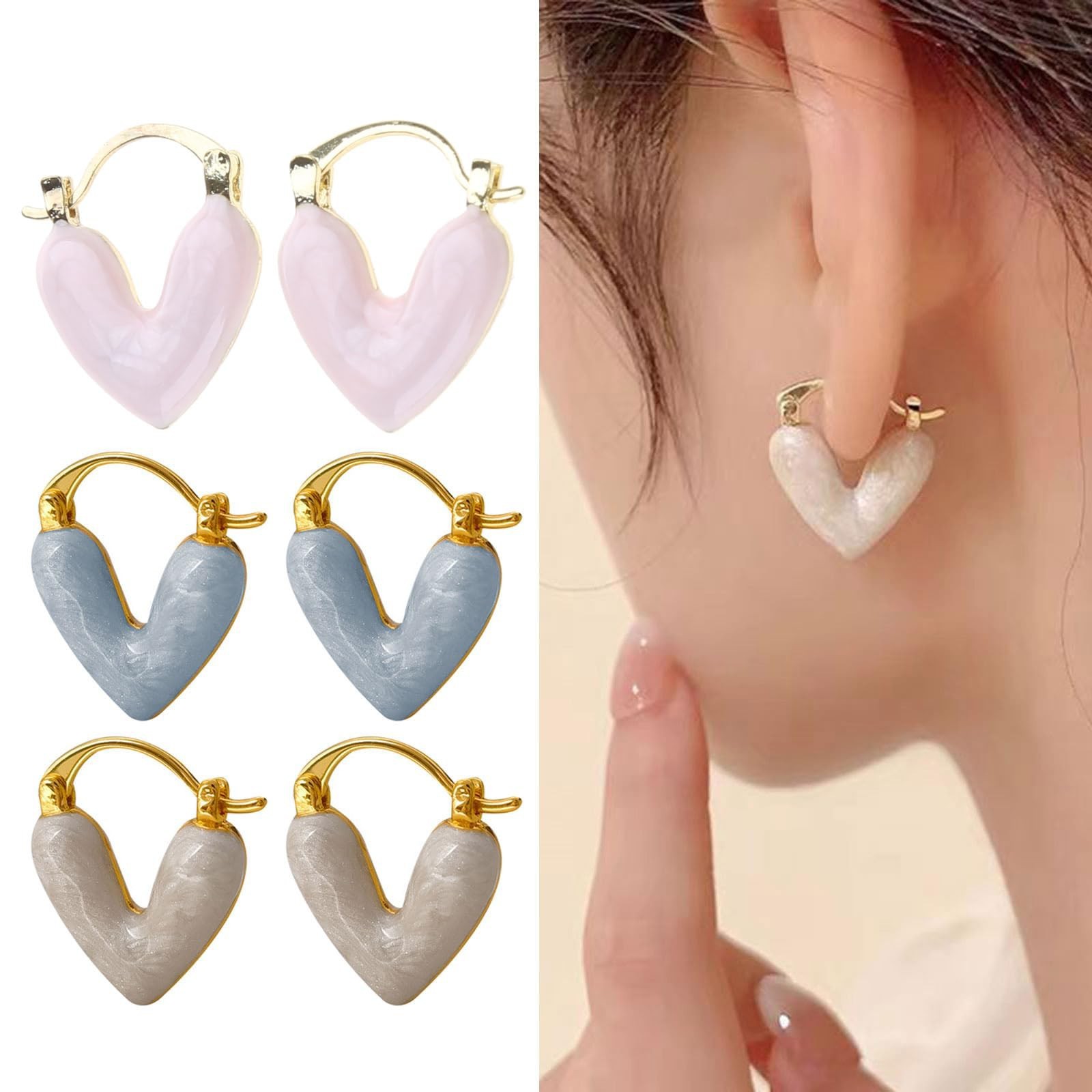 Pastel Enamel Heart Hoop Earrings Small Huggies Trendy Daily Wear Jewelry Women