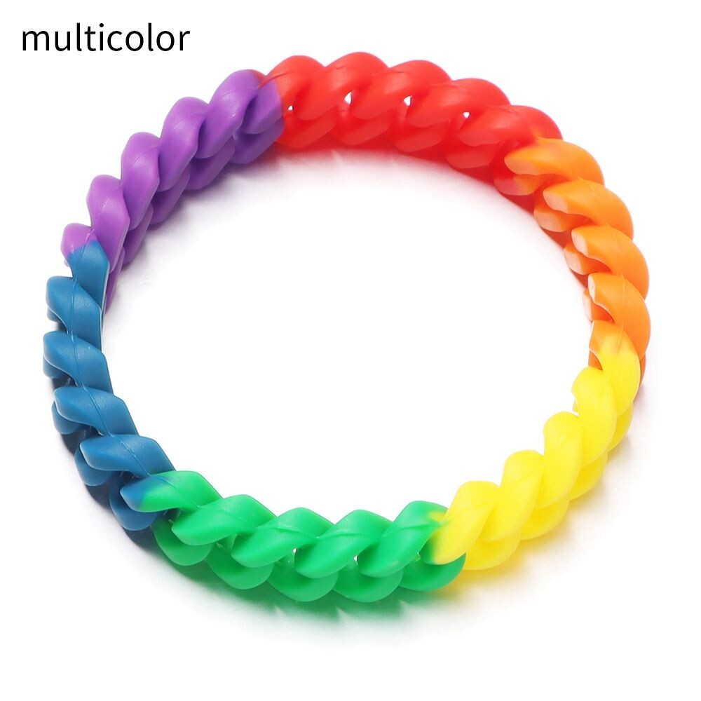 1pc Rubber Silicone Rainbow Wristbands Black White Band Bracelet Men Je Fashion