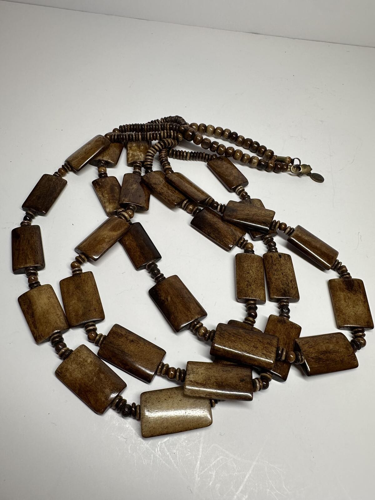 Vintage Bohemian-Style Park Lane “Kontiki” Necklace Made of Real Wood 24” long