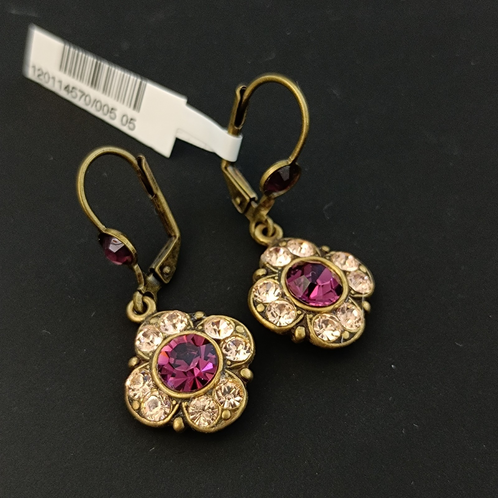 Michal Negrin Crystal Earrings Purple Floral Drop Wine Blush Pink Romantic Gift