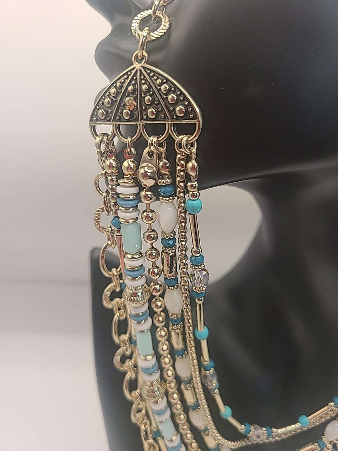 Signed Crown Charm 7 Layer Necklace Classic Style