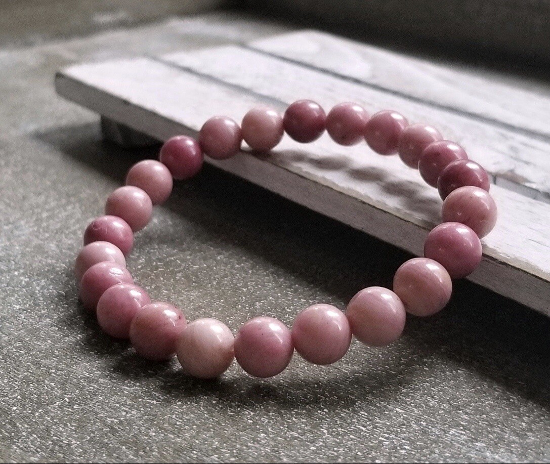 AAA Quality Natural Pink Rodonite Round Beaded Bracelet For Men and Women