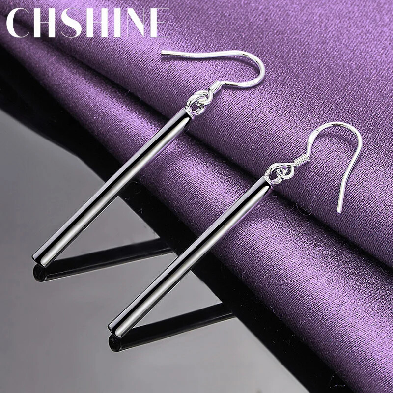 CHSHINE 925 Sterling Silver Smooth Cylinder Earrings For Women Charm Jewelry