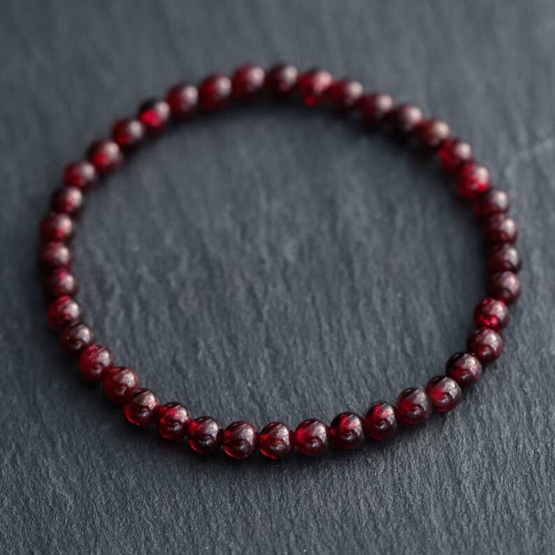 Handmade Natural Garnet Elastic Stretch Bracelet – 5mm Crystal Gemstone Bead