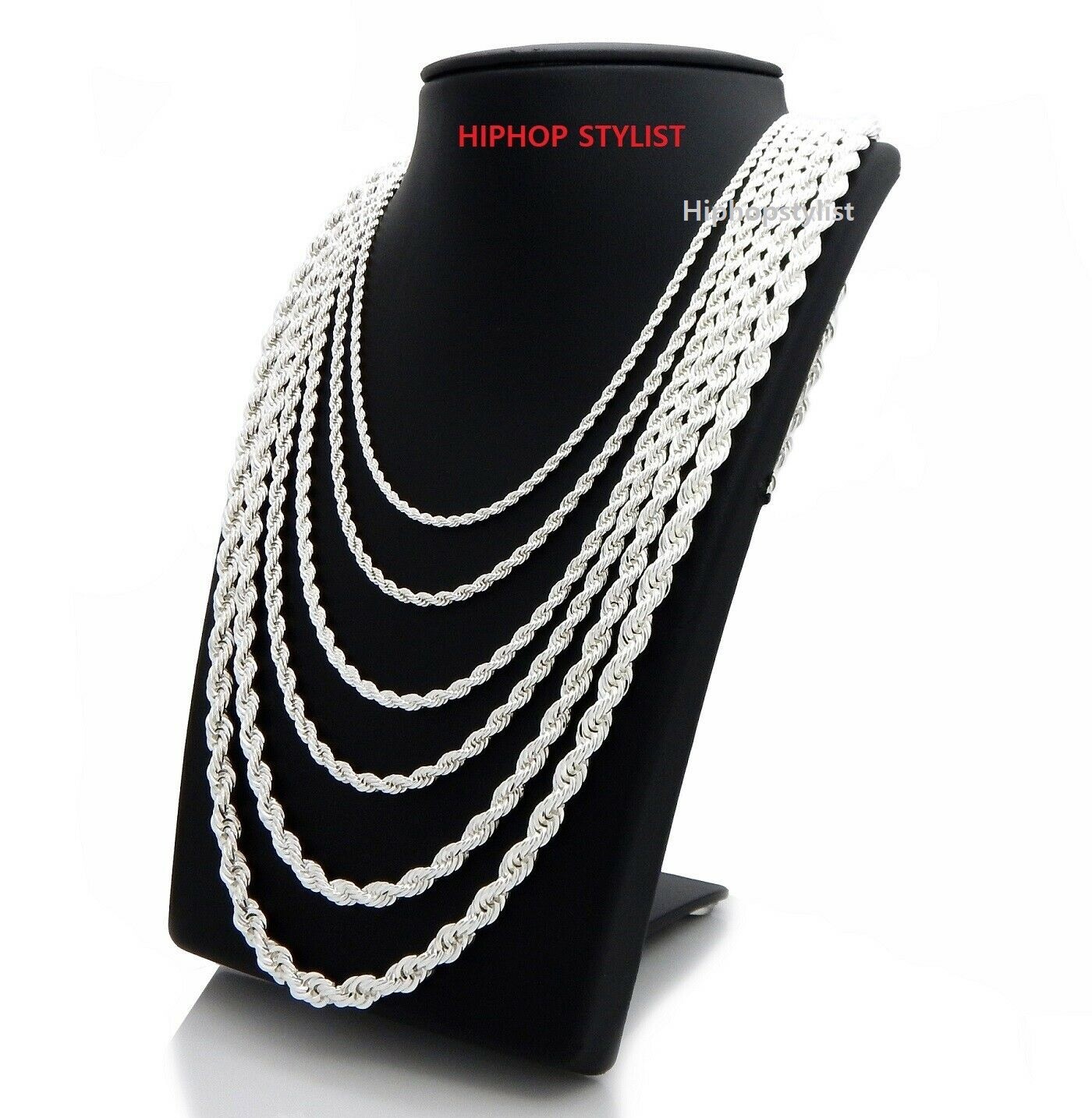 Mens Rope Chain Necklace Bracelet 925 Silver Plated 8, 16, 18, 20, 24, 30″ inch