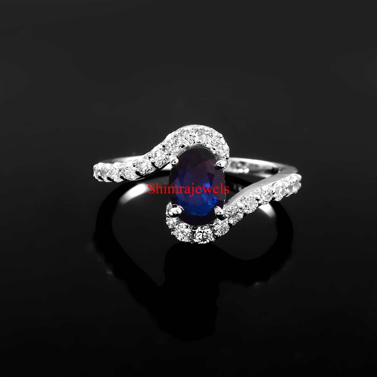 Heated Sapphire Gemstone With 18k White Gold Plated Silver Women’s Ring #1265