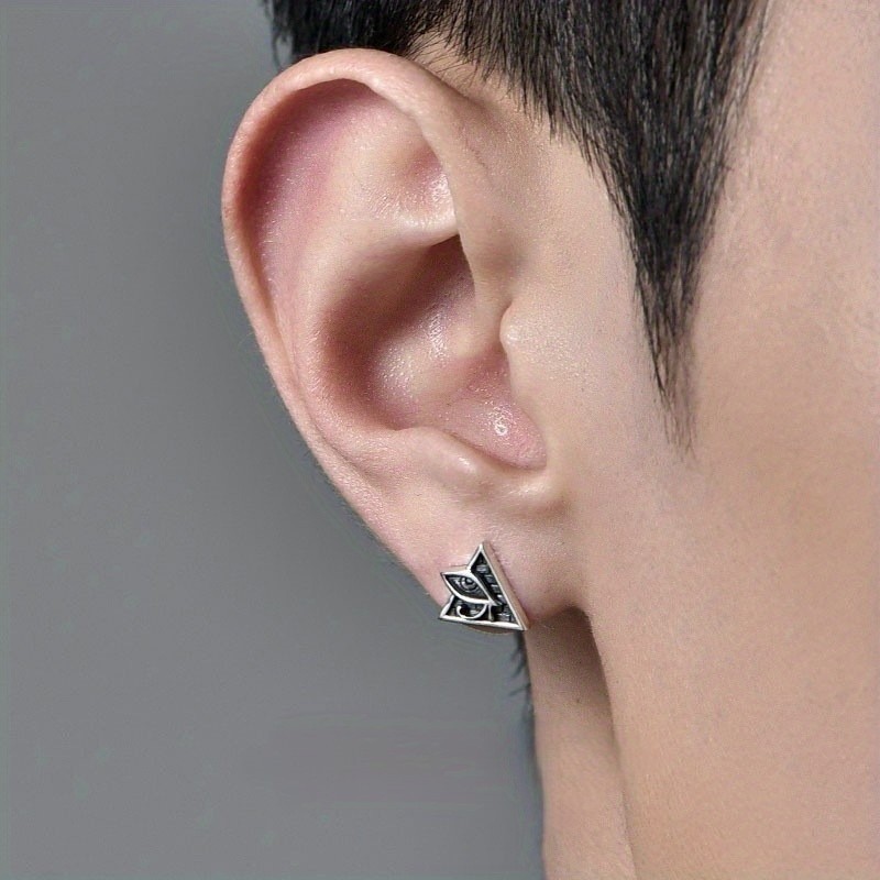 Men’s Single Black Horus Eye of God Earring Hip Hop Punk Style Ear Studs Copper