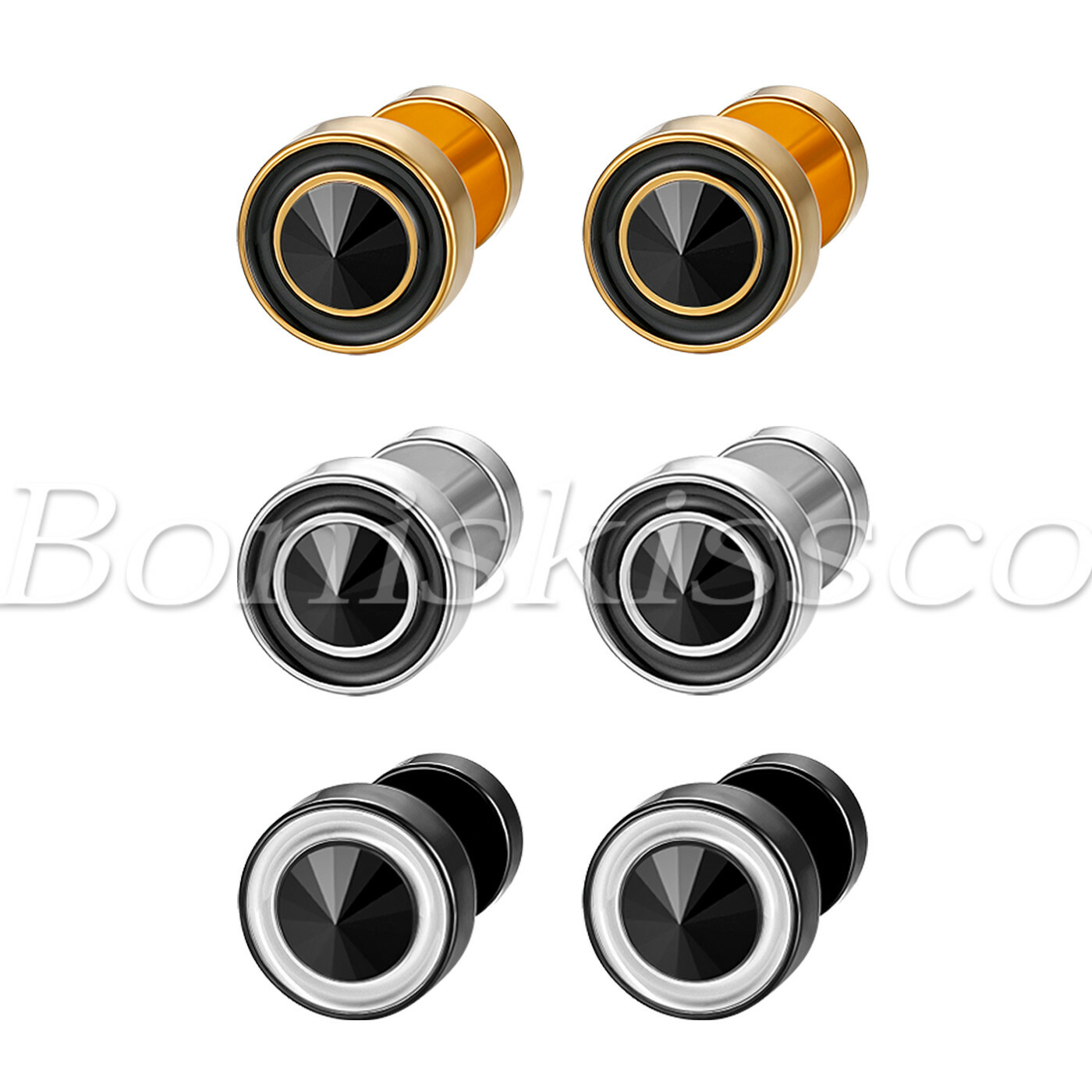 2pcs 8MM Men Women Stainless Steel Round Dumbbell Barbell Studs Earrings Jewelry