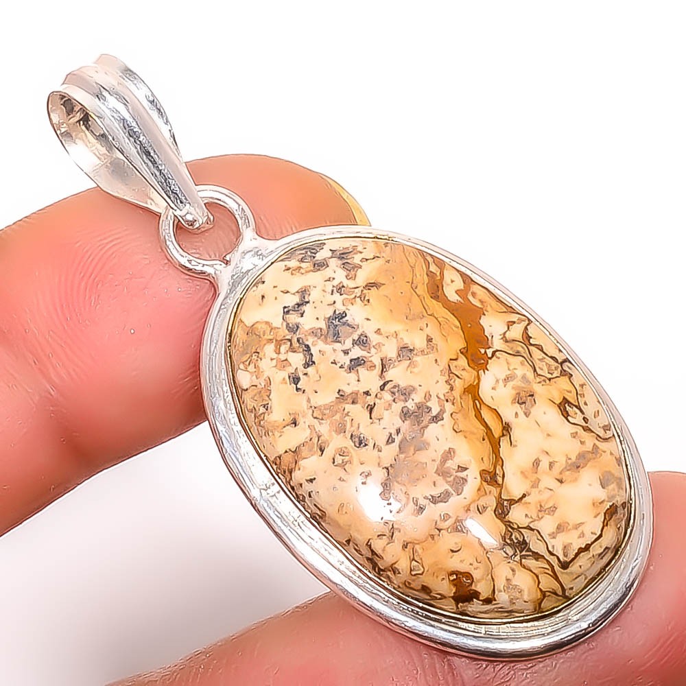 Natural Picture Jasper – Oregon 925 Silver Plated Pendant 1.95″ TP7531-525