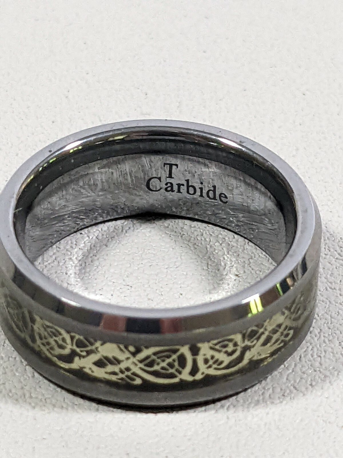 Tungsten Carbide Gray Gold Tone Scroll Inlay 8mm Band Ring Size 8