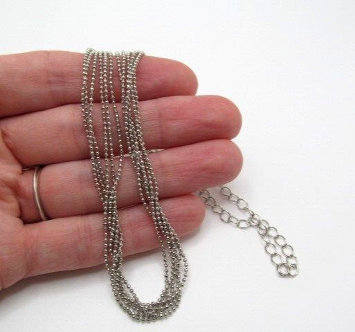 Silver Tone Six Multi Chain Diamond Cut Ball Bead Chain Necklace 11.5 to 17.5 In