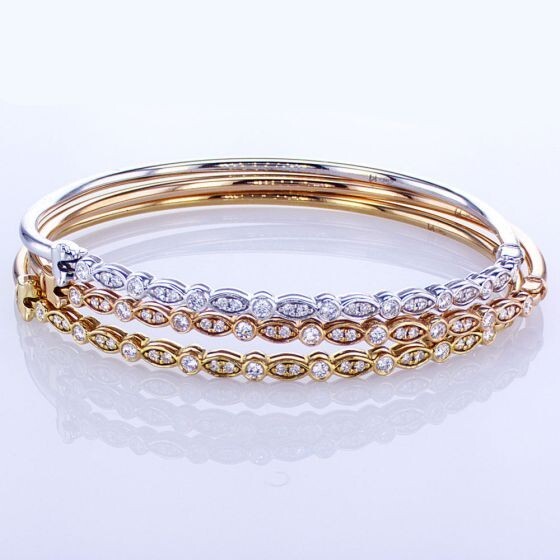 18Kt Yellow & Write & Round Gold Stackable Diamond Set 1.28Ctw F-G SI1