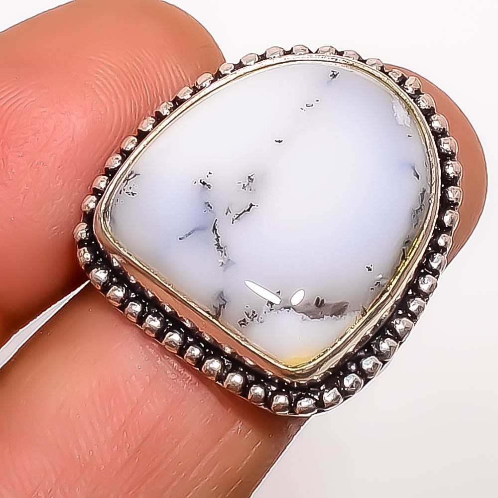 Natural Dendritic Opal – Brazil Gemstone 925 Silver Plated Ring s.8 TR7533-188