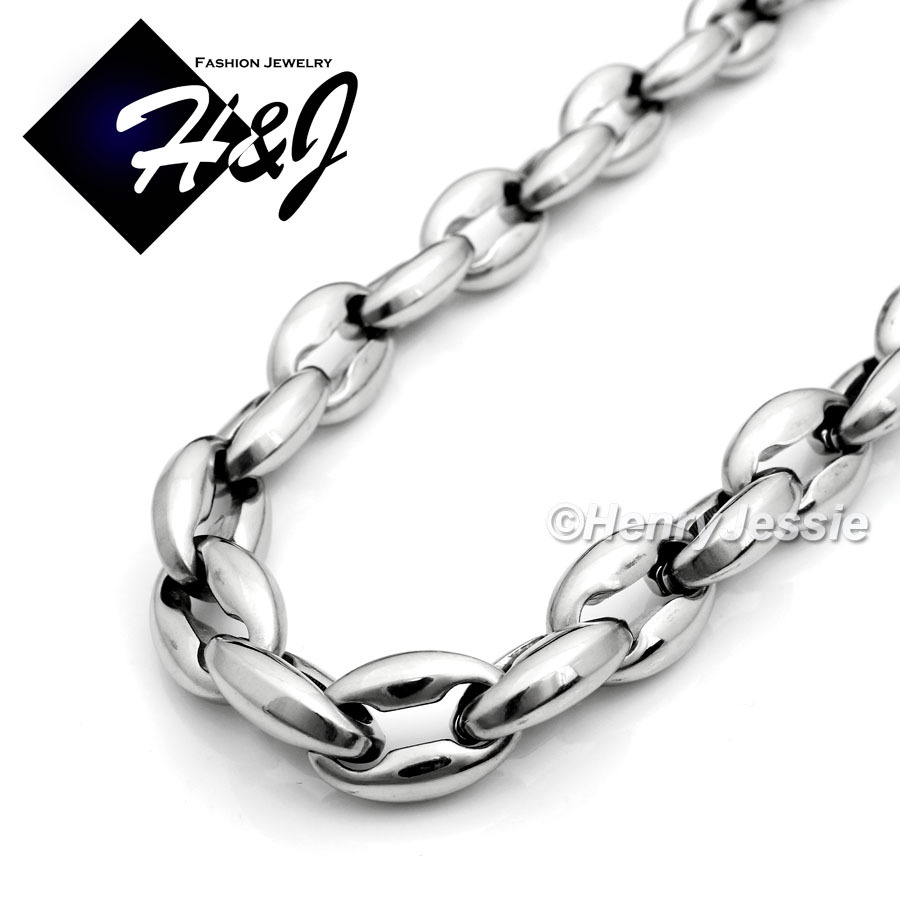 18-40″MEN Stainless Steel WIDE 12mm Silver Puffed Mariner Link Chain Necklace