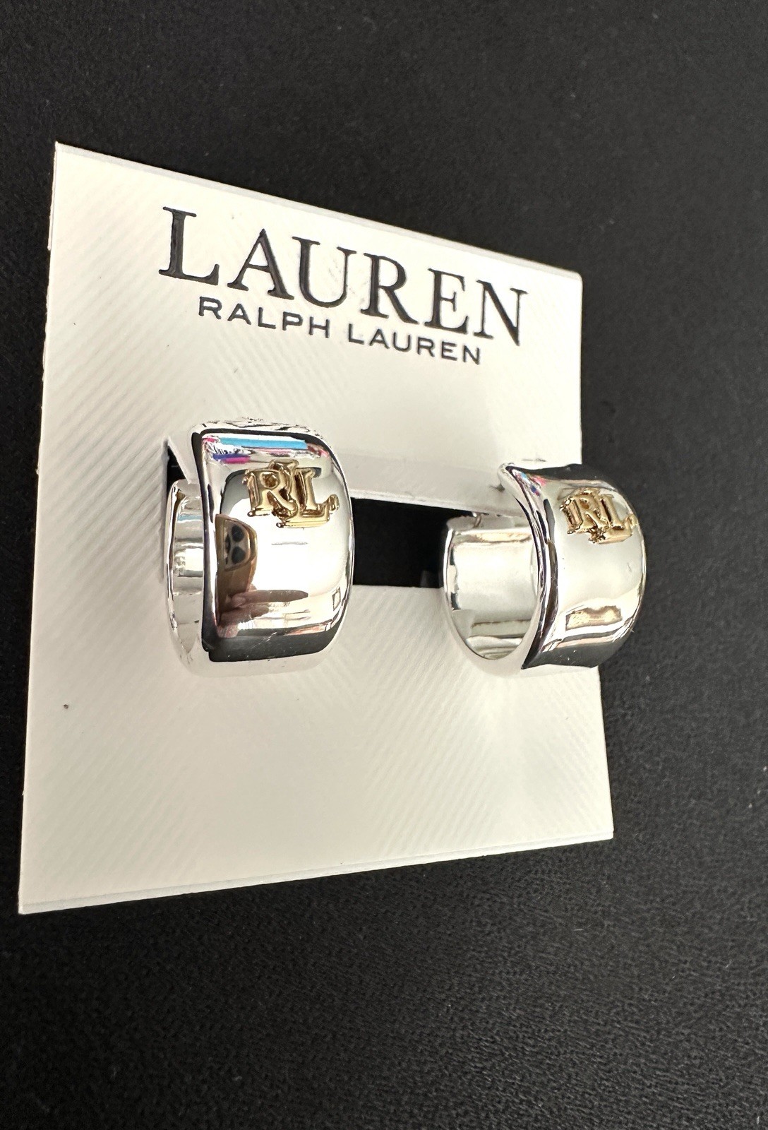 Lauren Ralph Lauren Logo Hoops 0.75” In/ Silver Tone