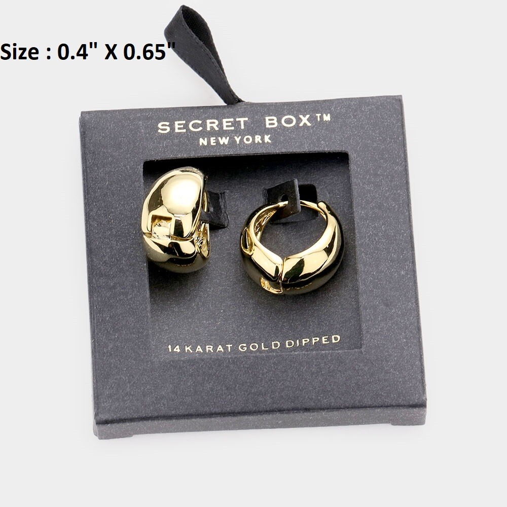 0.65″ Wide Hoop Circle DOME 14k Gold Dipped Earrings Pierced Gift Secret Box
