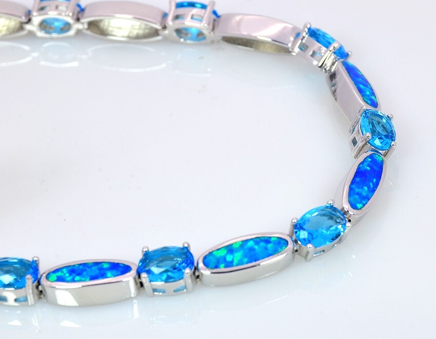 Hawaii Blue Opal Waves Cuff Bracelet 925 Sterling Sliver Jewelry For Women Girls