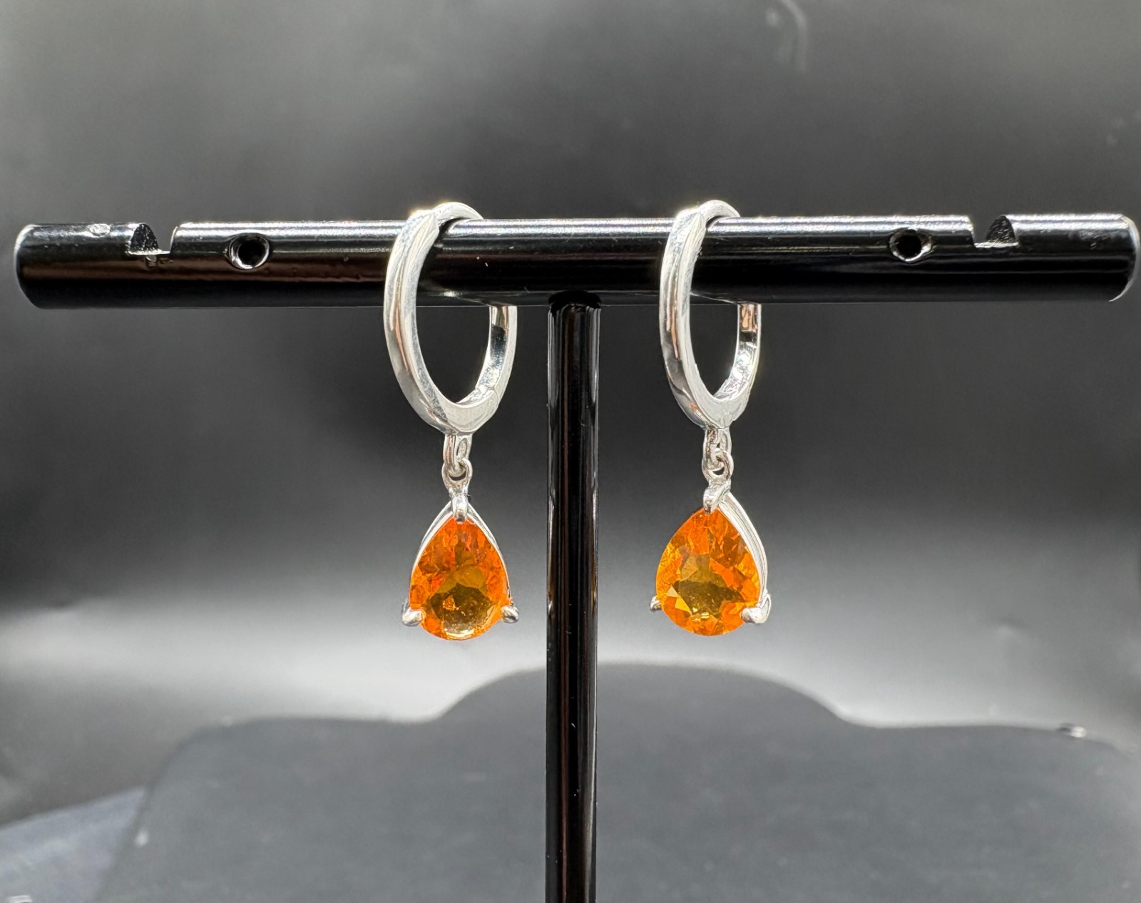 Mexican Fire Opal Dangle Drop Earrings in 925 Silver