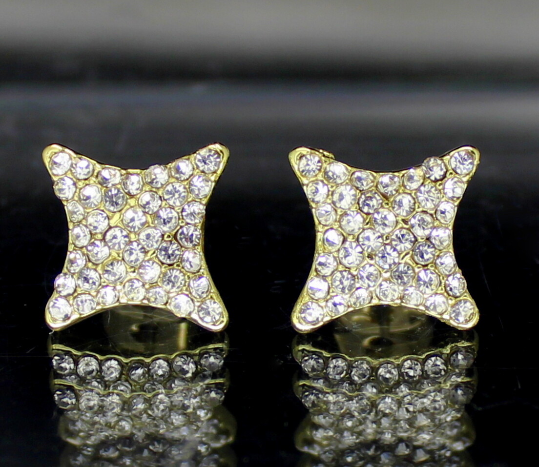 Men Women Star Shape CZ Earrings Iced 12mm Studs 14k Gold Plated Hip Hop Fashion