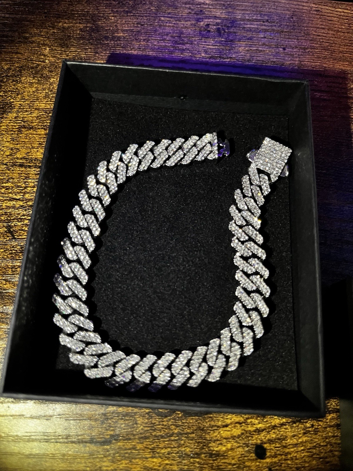 Silver Tone cubic zirconia Iced Out Cuban Link Chain bracelet , Box Clasp