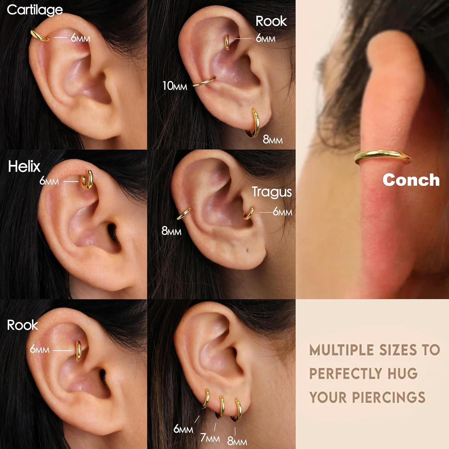 Small Gold Huggie Hoop Earrings Set for Women Men Hypoallergenic 14K Plated Stac