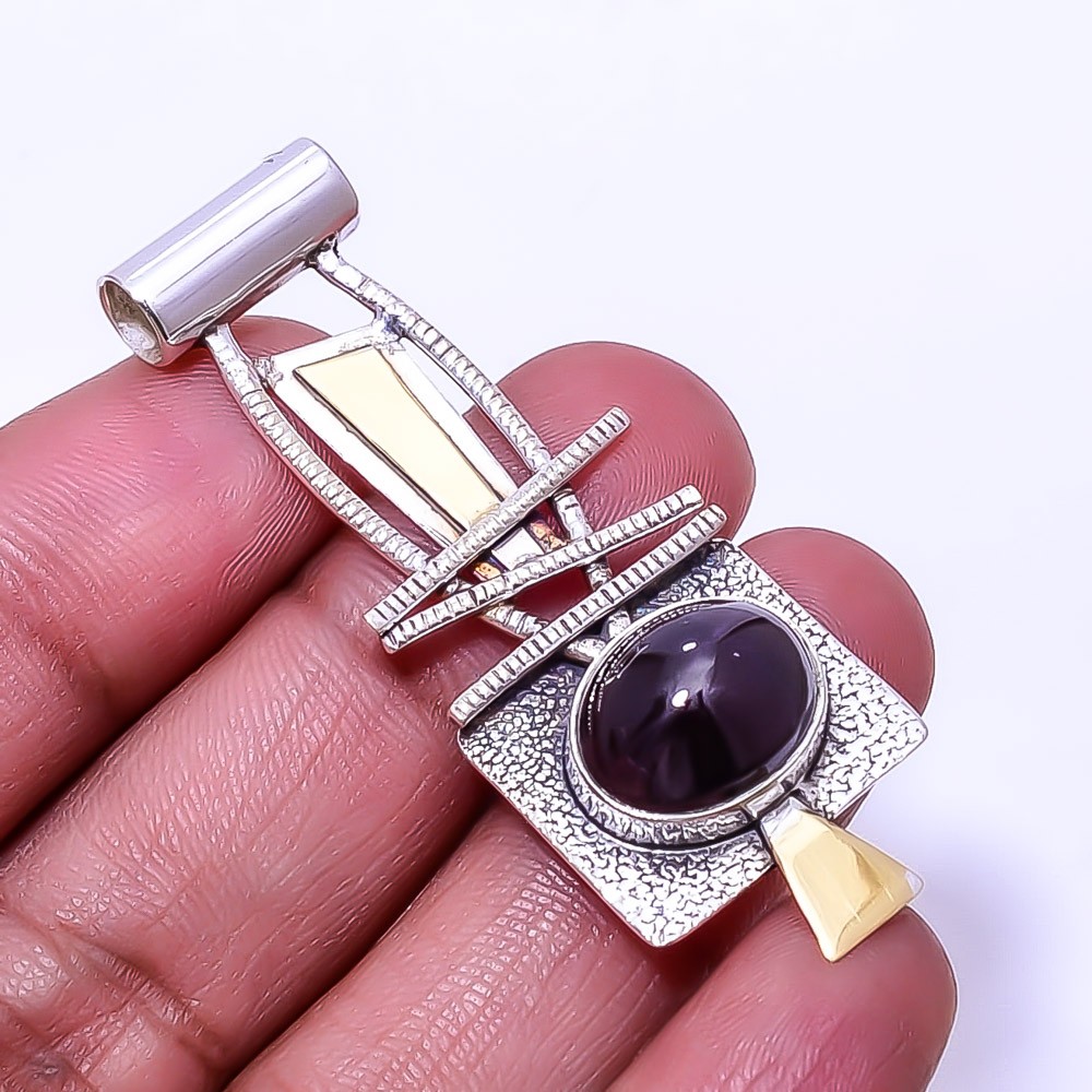Red Garnet -Mozambique 925 Sterling Silver Two Tone Designer Pendant 2.11″ P17