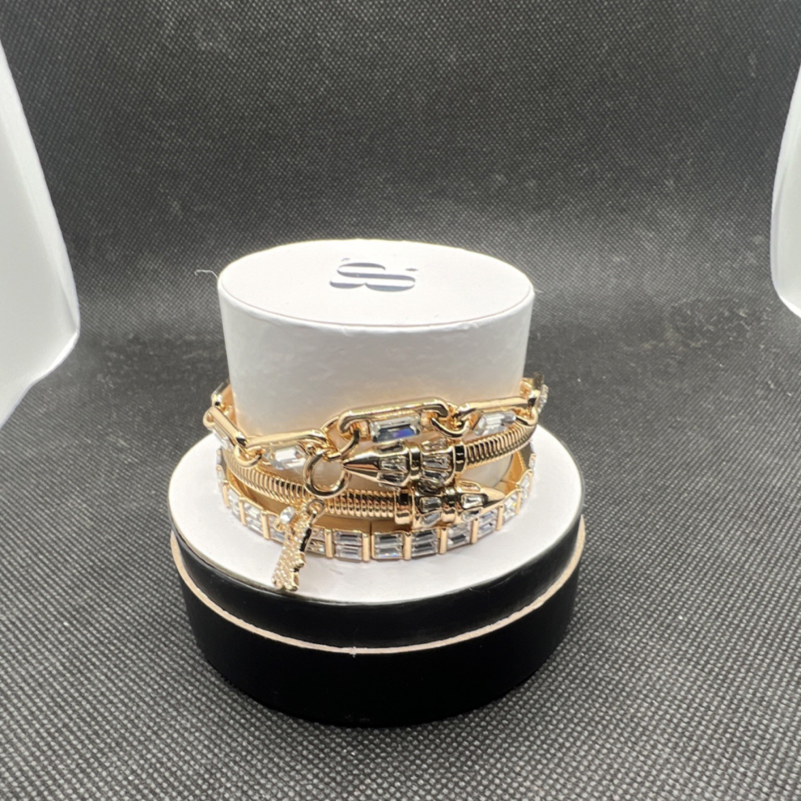 BPGold &HematitePlated Charm Bracelet Lab Created Stones Removable Charms (705)