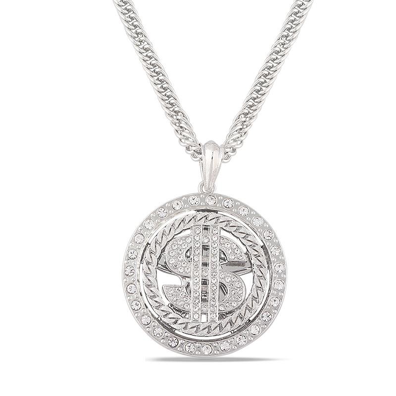 Big Rotatable Us Dollar Pendant Necklace Hip Hop Punk Long Chain for Men/women