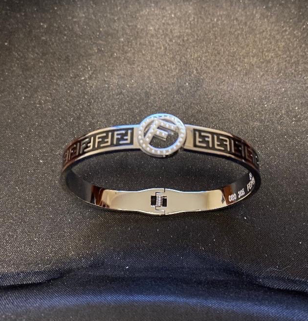 Classic Style FF Fendi Stamped Silver Plated Stainless Steel Bracelet