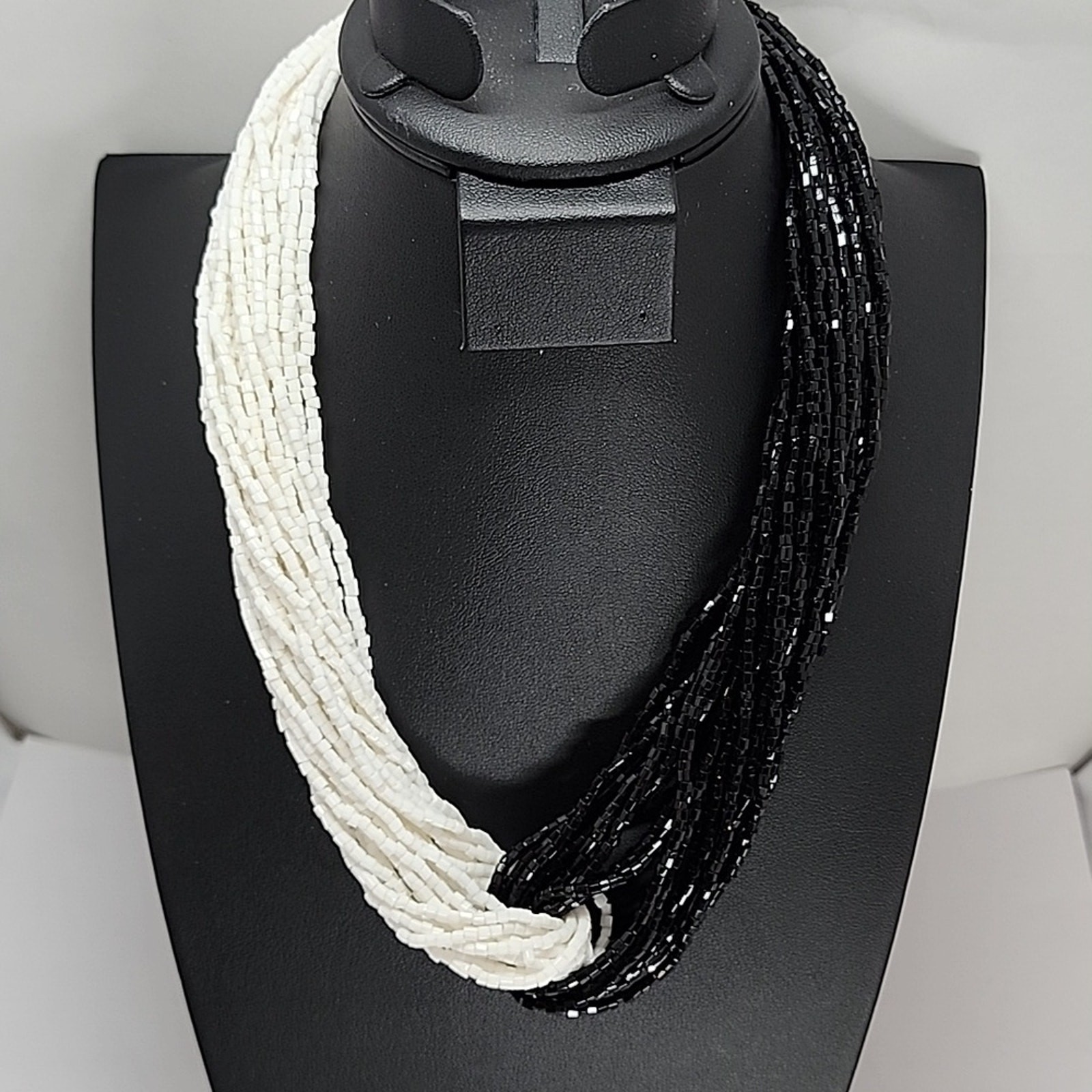 Multi Strand Black & White Seed Bead Necklace