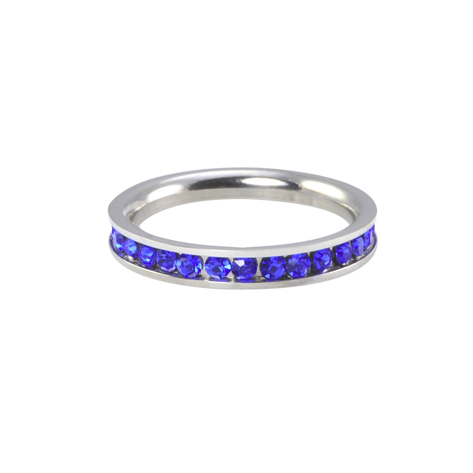 Eternity Ring Stainless Steel Blue CZ Ring 3mm Stackable Band Cubic Zirconia