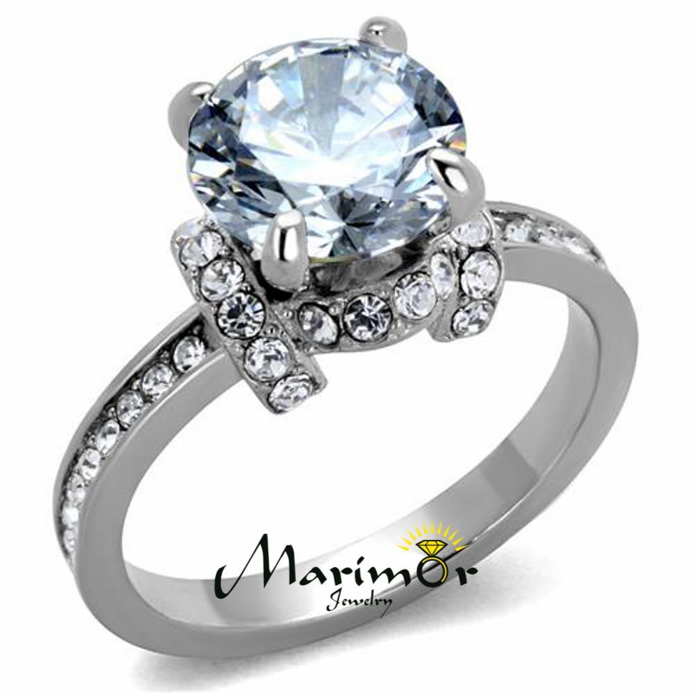 Sparkling 3 Ct Round Cut Cz Stainless Steel Engagement Ring Women’s Size 5-10