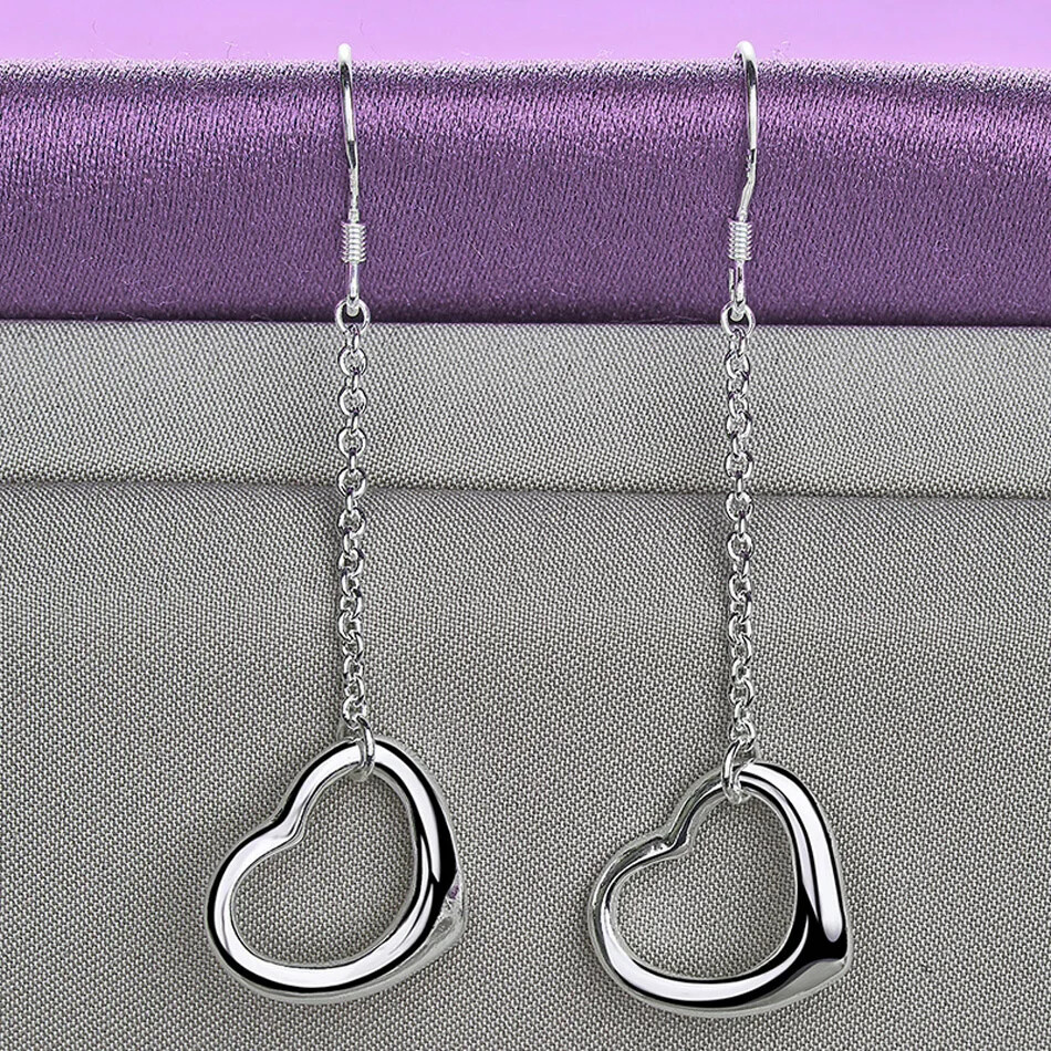 CHSHINE 925 Sterling Silver Heart Bangle Bracelet Earrings Necklace Jewelry Set
