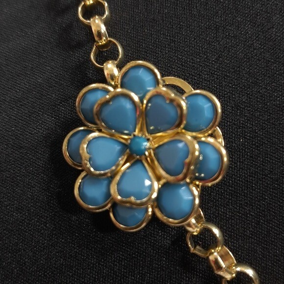 Women’s Necklace Gold Tone Turquoise Butterfly & Flower Designs 11.5 in + 3 in