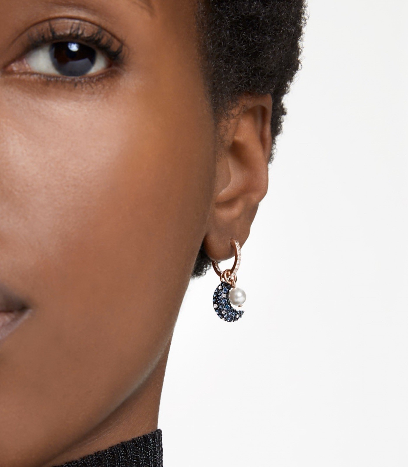 Swarovski Sublima Drop Earrings Asymmetrical Design Moon Rose Gold-Tone 5671569