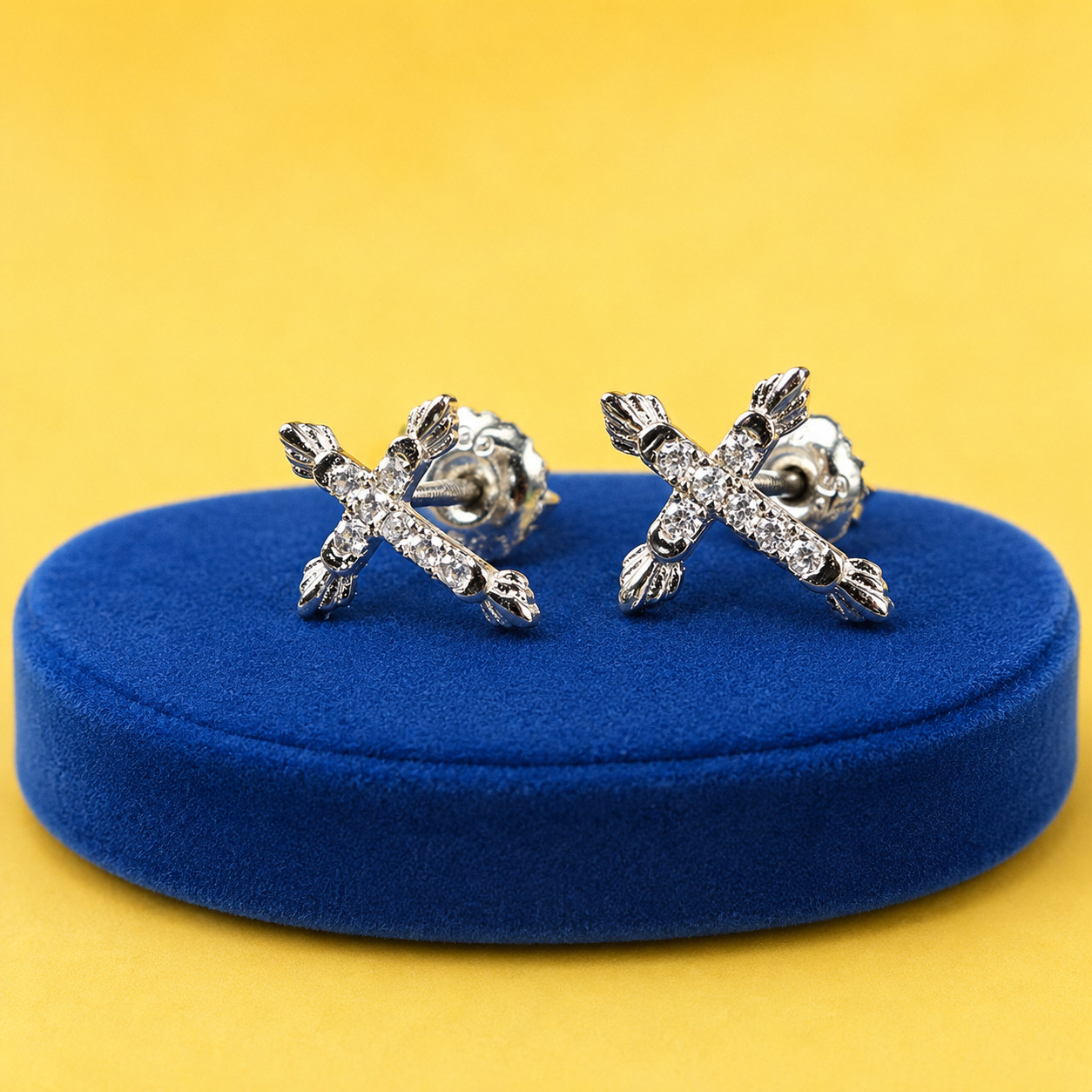 1ct Round Cut White CZ Unisex Cross Stud Earrings 14k White Gold Plated Silver