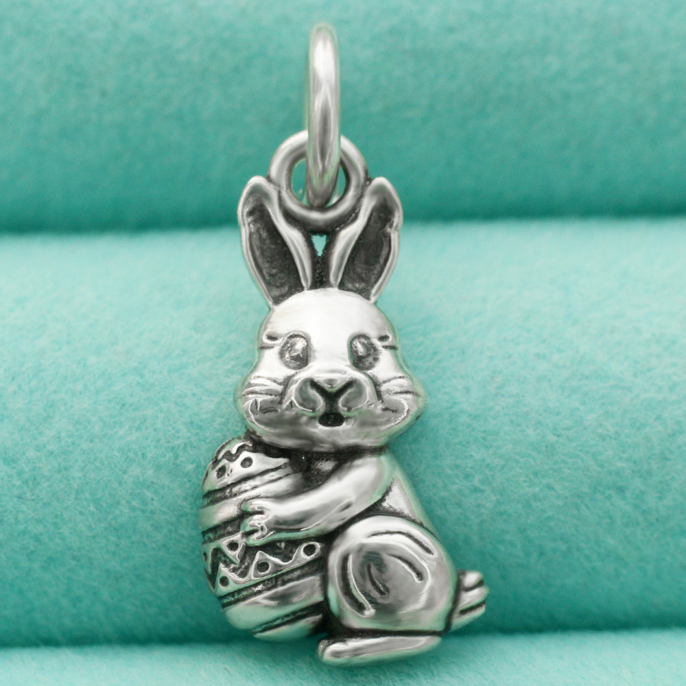 Easter Rabbit Pendant Charm 925 Sterling Silver Easter Egg Fit Necklace Bracelet