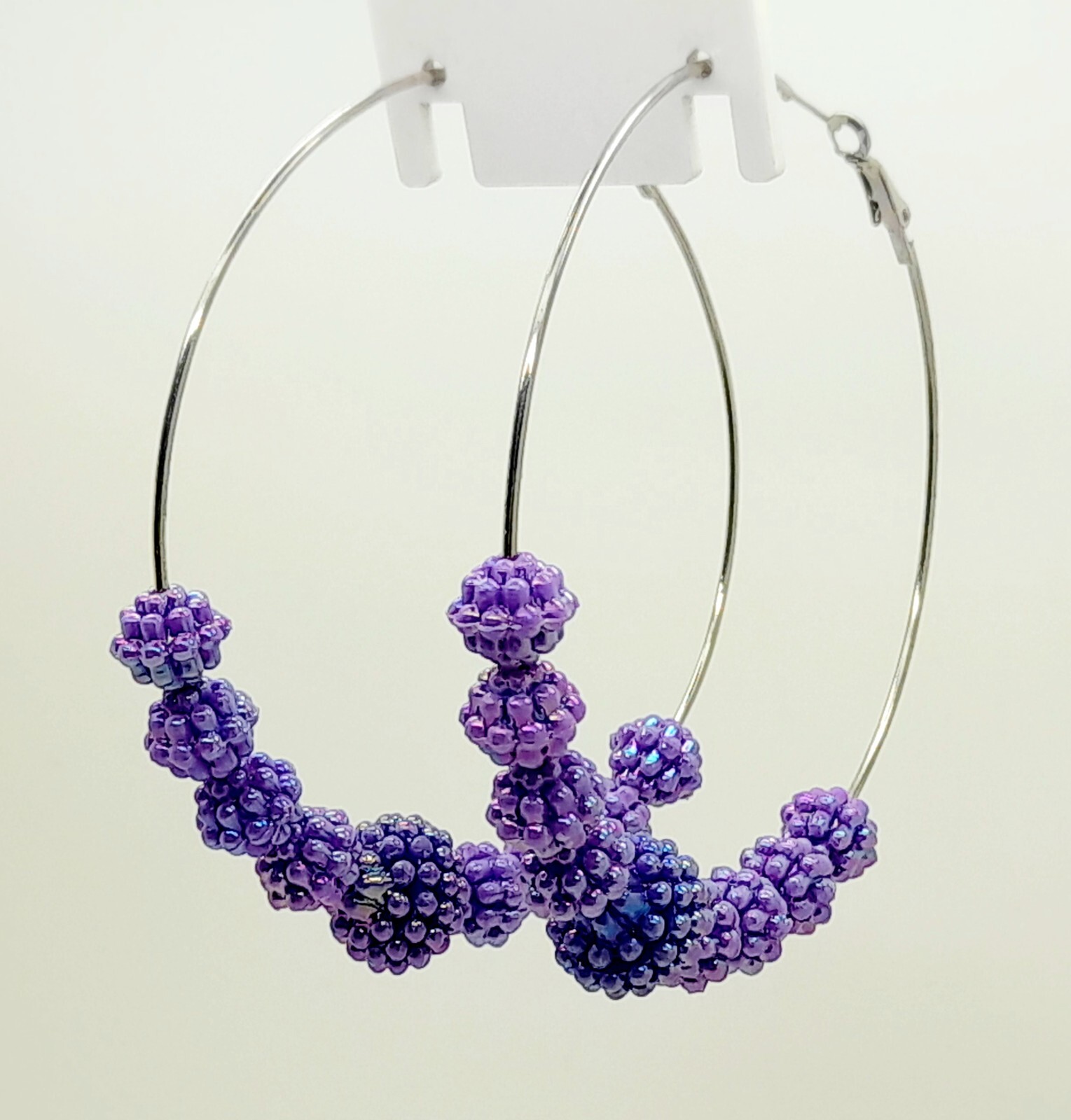 Hip Hop style 3 inch Large Silver purple plastic ball fashion Hoop earrings